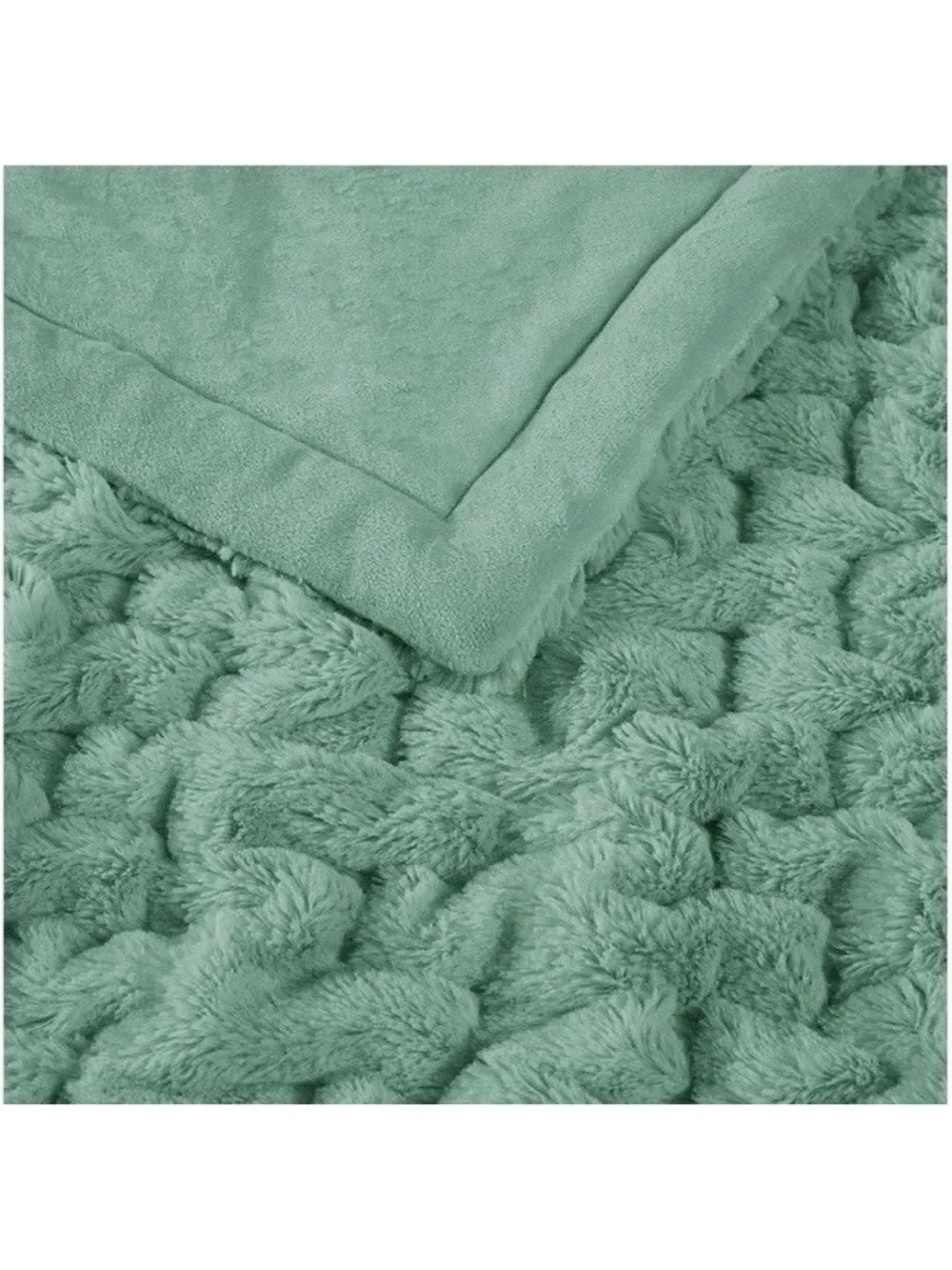 Madison Park Ruched Faux Fur Throw Blanket Teal 50x60 Polyester OEKO-TEX